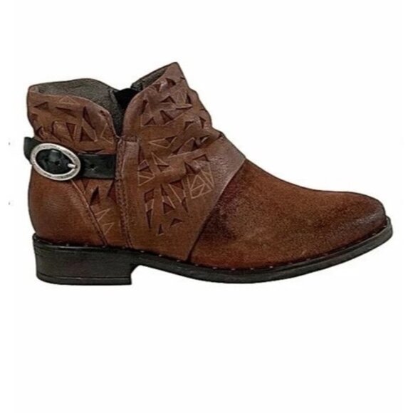 Miz Mooz Shoes - Miz Mooz Mizmooz Erie Brandy Brown Leather Buckle Ankle Boots Size 37 6.5 NEW